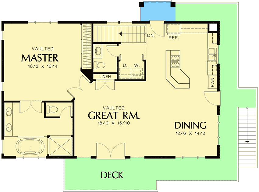 Plan 69394AM: One Bedroom Suite Over Four Car Garage - Floor Plan - Upper Level - Carriage