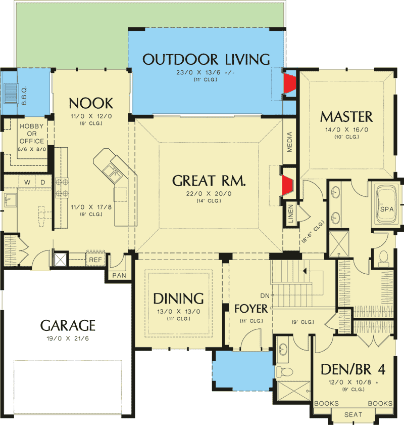 Plan 69405AM: French Country House Plan With Outdoor Living Room - Floor Plan - Main Level - Colonial, European, French Country, Northwest, Traditional