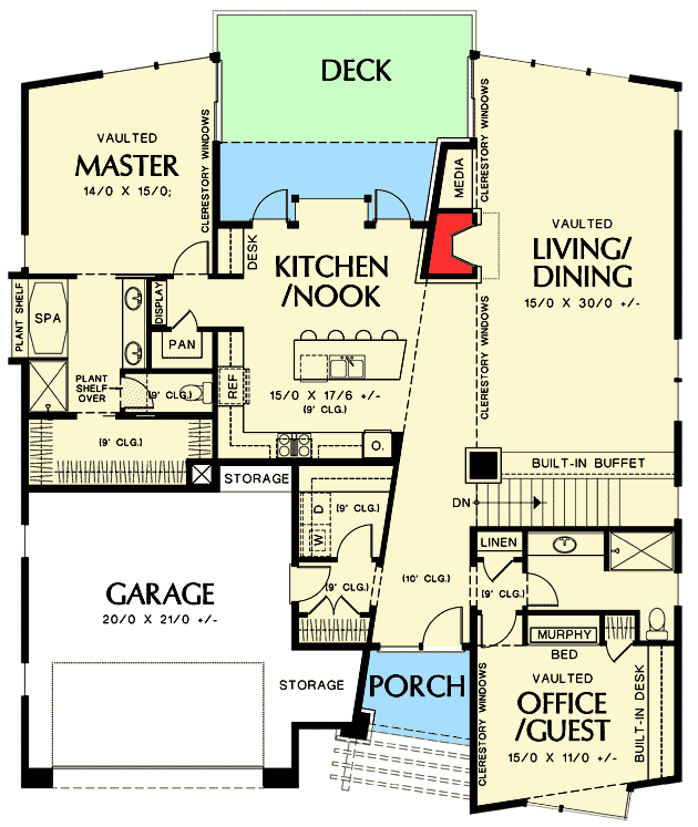 Plan 69406AM: Modern Chic - Floor Plan - Main Level - Mid Century Modern, Modern, Northwest