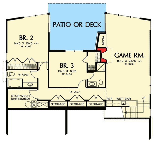 Plan 69406AM: Modern Chic - Floor Plan - Lower Level - Mid Century Modern, Modern, Northwest