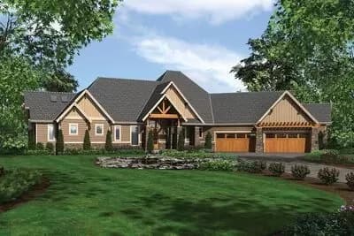 5100 Square Foot Craftsman Lodge with Angled Garage and Finished Lower Level
