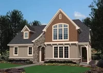Transitional Home Plan with Swooping Covered Entry - 1976 Sq Ft