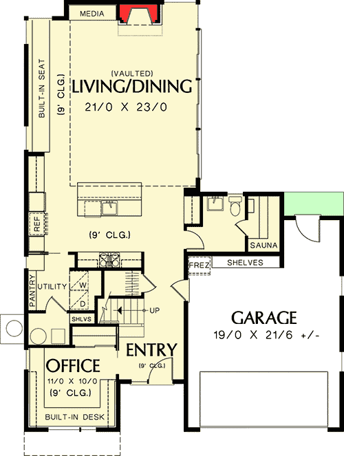 Plan 69413AM: Mid-Century Modern House Plan with Home Office - 1899 Sq Ft - Floor Plan - Main Level - Mid Century Modern, Modern, Northwest