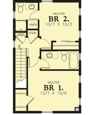 Plan 69420AM: Two Bed Cottage with Two Porches and Two Versions - Floor Plan - 2nd Floor - Country