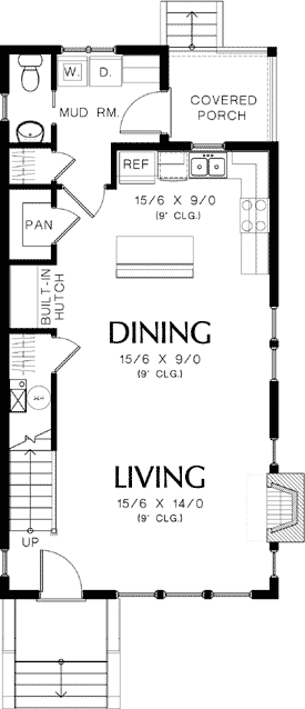 Plan 69428AM: 3 Bedroom House Plan with Dormered Third Story - 1701 Sq Ft - Floor Plan - Main Level - Colonial, Traditional
