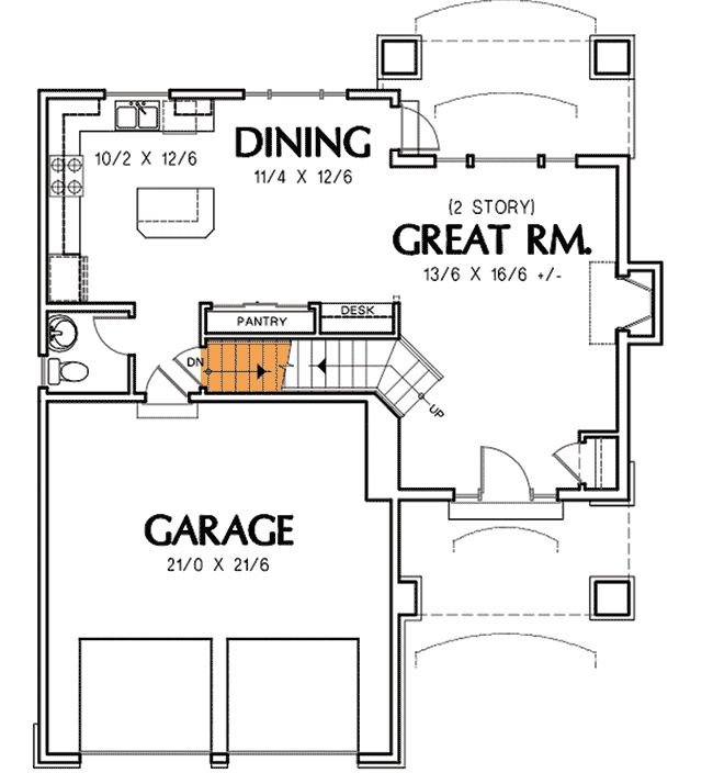Plan 6943AM: Triple Gabled 1500 Square Foot 3-Bed House Plan - Floor Plan - Basement Stairs  - Traditional