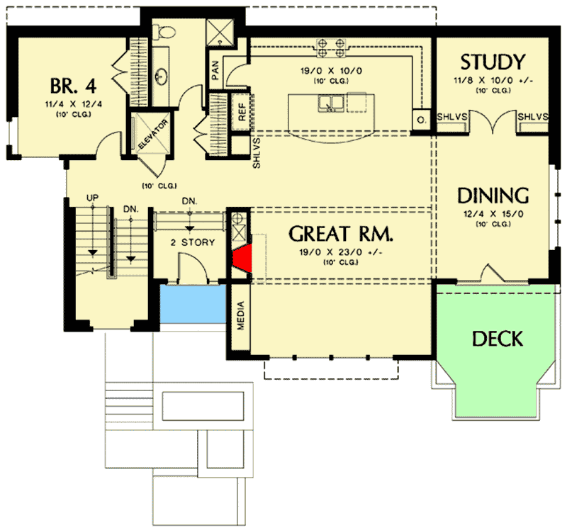 Plan 69453AM: Modern Prairie House Plan For Upsloping Hillside Lots - Floor Plan - Main Level - Contemporary, Modern, Northwest, Prairie