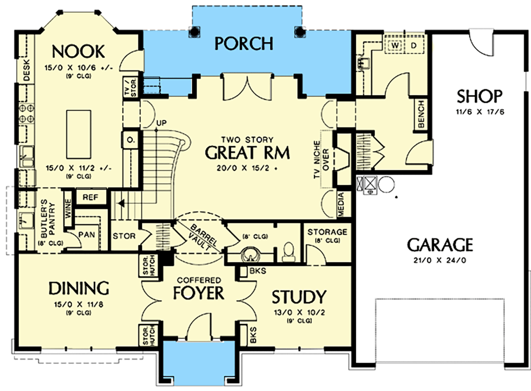 Plan 69455AM: Classic Tudor With Modern Conveniences - Floor Plan - Main Level - European, Tudor
