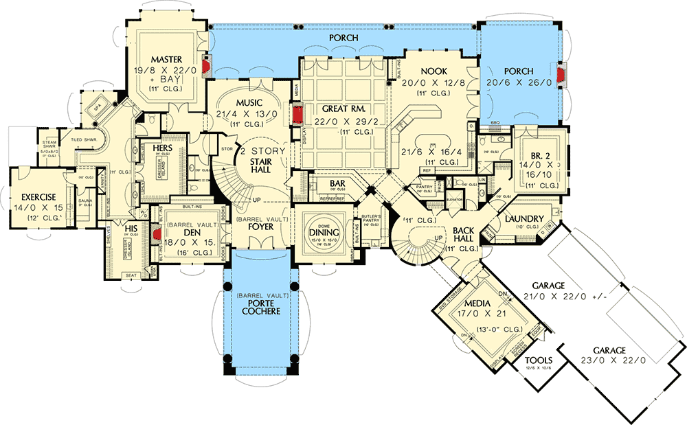 Plan 69463AM: Spectacular European Showplace - Floor Plan - Main Level - European, French Country