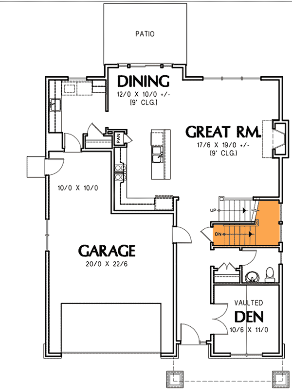 Plan 69475AM: Craftsman Home Plan with a Vaulted Master and Den - Floor Plan - Basement Stairs Location - Craftsman, Northwest