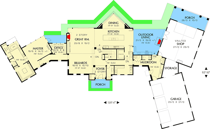 Plan 69479AM: Unique Design with Crows Nest - Floor Plan - Main Level - Contemporary, Northwest