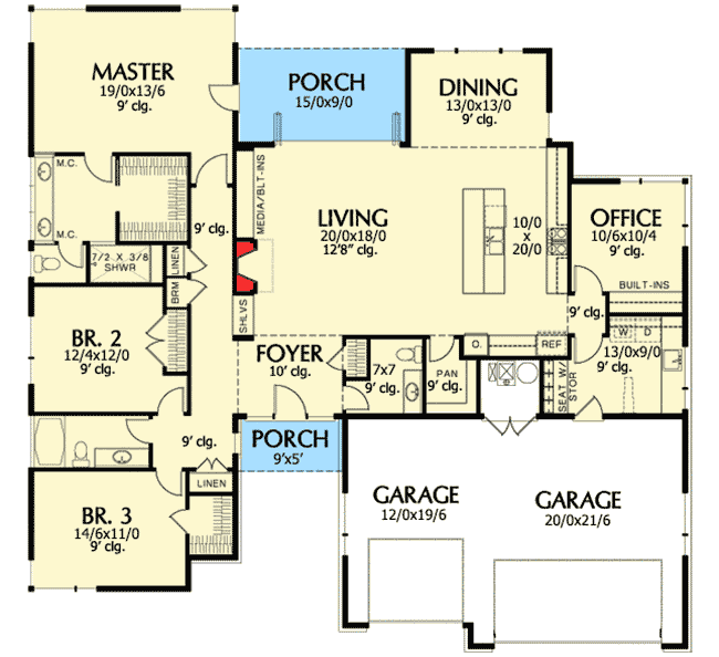 Plan 69495AM: Efficiency At Its Best - Floor Plan - Main Level - Contemporary, Mid Century Modern, Northwest, Prairie, Ranch