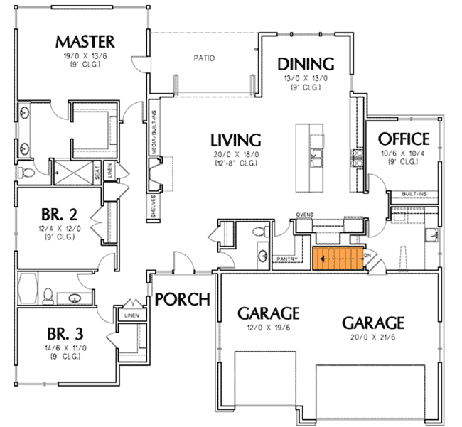 Plan 69495AM: Efficiency At Its Best - Floor Plan - Optional - Contemporary, Mid Century Modern, Northwest, Prairie, Ranch