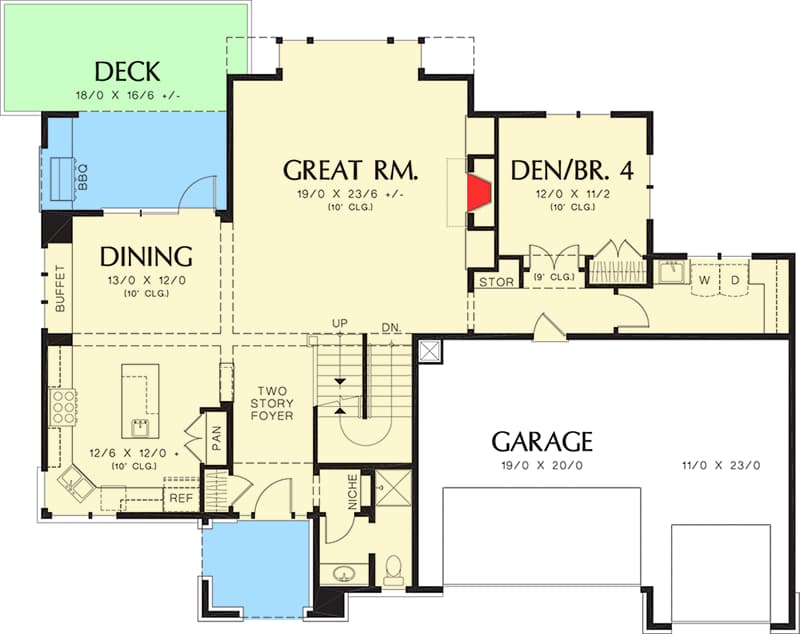 Plan 69498AM: Prairie Influences - Floor Plan - Main Level - Craftsman, Northwest, Prairie