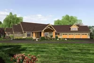 Mountain Craftsman with Angled 4-Car Garage