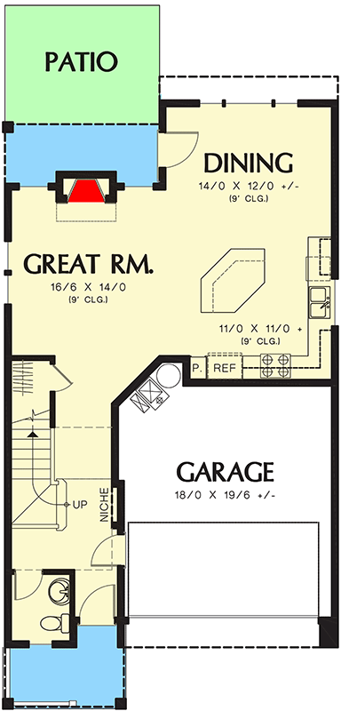 Plan 69502AM: Craftsman House Plan Designed for a Narrow Lot - 1851 Sq Ft - Architectural Designs - Floor Plan - Main Level - Northwest, Traditional
