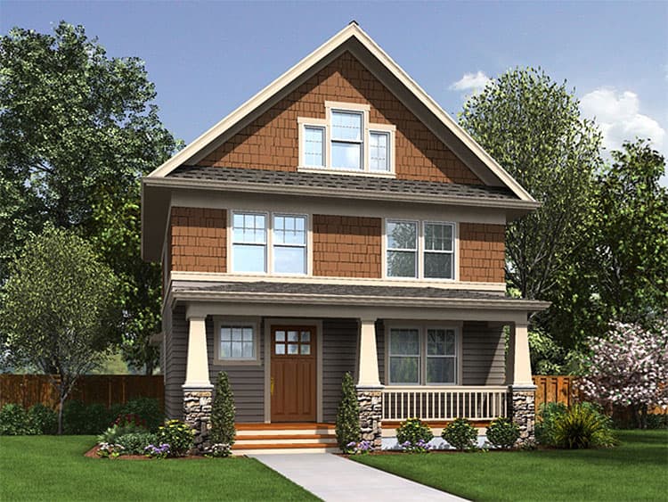 Plan 69506AM: 28-foot Wide Compact Craftsman with Third Story Bonus Level - Image #5 - Craftsman, Northwest, Rustic