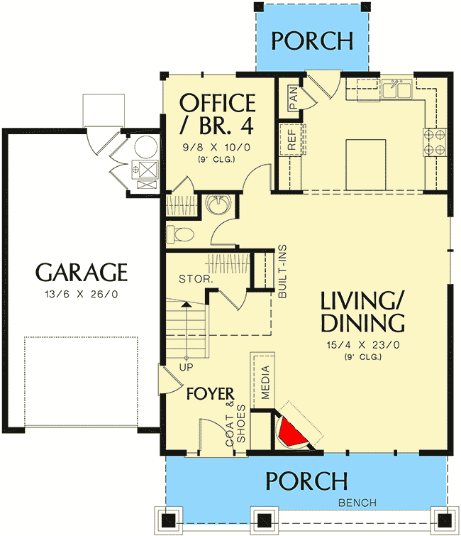 Plan 69507AM: Compact Northwest Home Plan - Floor Plan - Main Level - Country, Craftsman, Northwest, Traditional