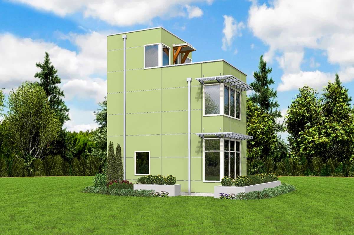 Plan 69509AM: 3-Story Contemporary Beach or Guest House - 728 Sq Ft - Image #6 - Modern, Vacation