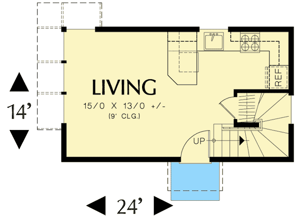 Plan 69509AM: 3-Story Contemporary Beach or Guest House - 728 Sq Ft - Floor Plan - Main Level - Modern, Vacation