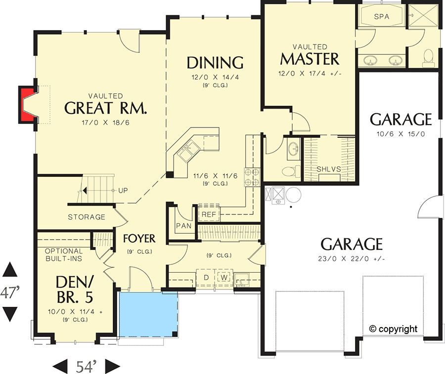 Plan 6951AM: Easy-Living Floor Plan with Two Flex Rooms - 2277 Sq Ft - Floor Plan - Main Level - European, Traditional