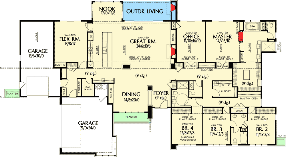 Plan 69510AM: Stunning Contemporary Ranch Home Plan - Floor Plan - First Floor - Contemporary, Mid Century Modern, Northwest, Ranch