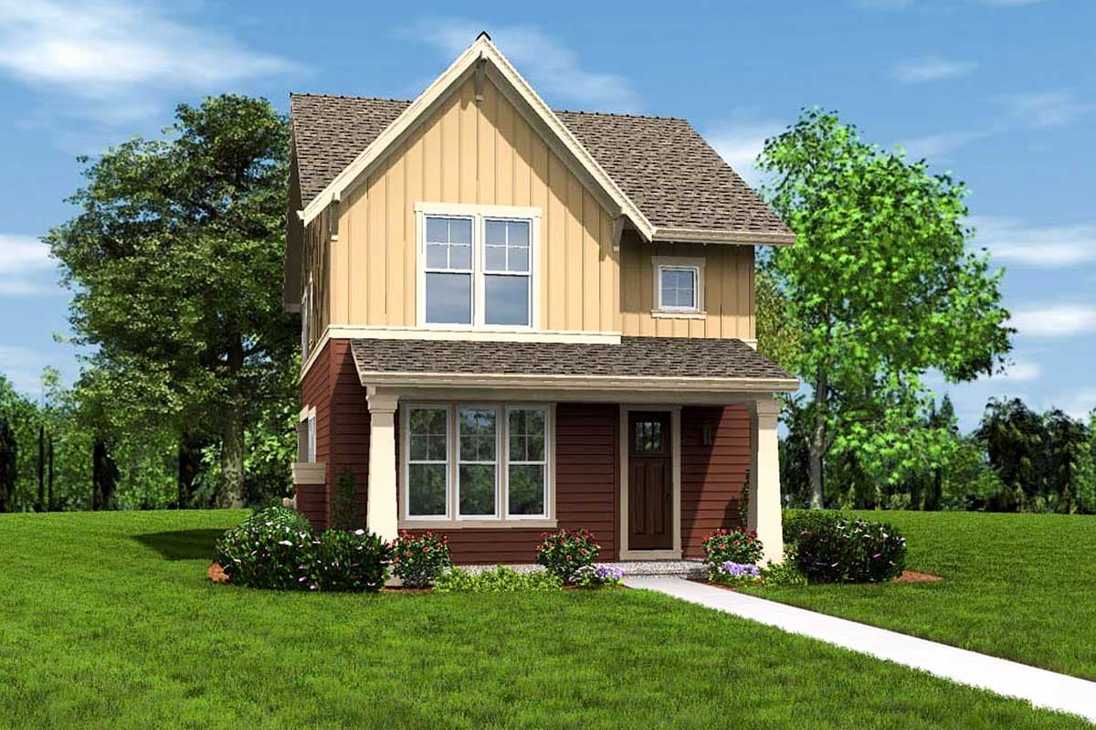 Plan 69518AM: Narrow Home Plan with Rear Garage - 1636 Sq Ft - Image #4 - Cottage, Craftsman, Northwest