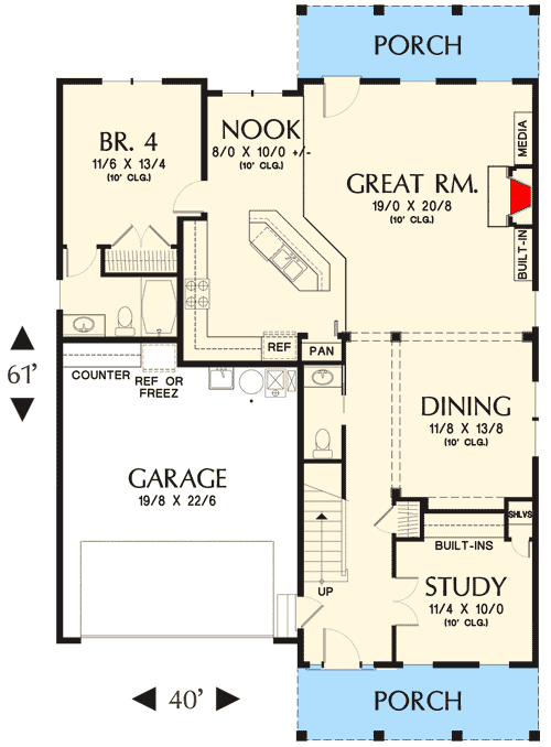 Plan 69519AM: 4-Bed Southern House Plan with Stacked Porches - Floor Plan - Main Level - New Orleans, Southern, Southern Traditional, Traditional