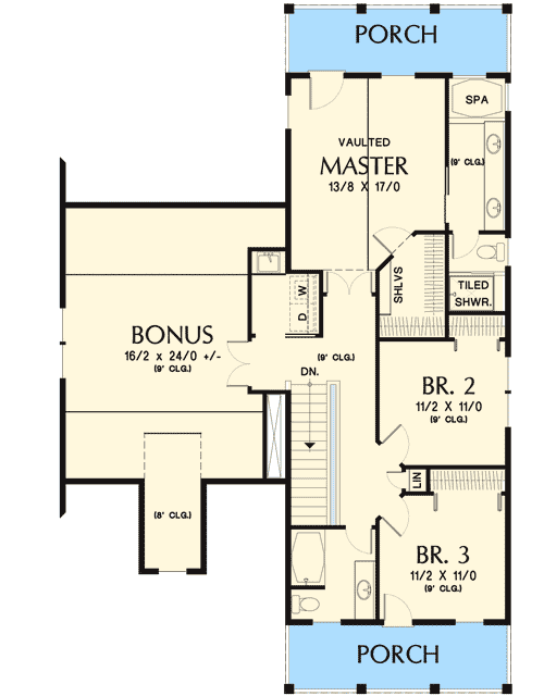 Plan 69519AM: 4-Bed Southern House Plan with Stacked Porches - Floor Plan - 2nd Floor - New Orleans, Southern, Southern Traditional, Traditional