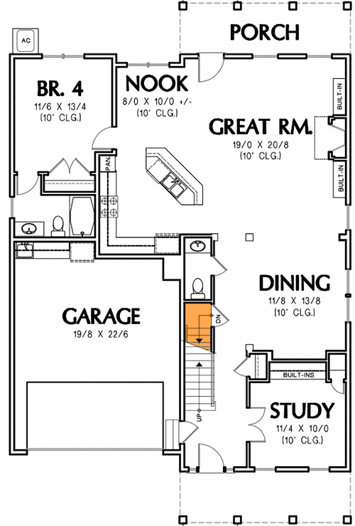 Plan 69519AM: 4-Bed Southern House Plan with Stacked Porches - Floor Plan - Basement Stairs - New Orleans, Southern, Southern Traditional, Traditional