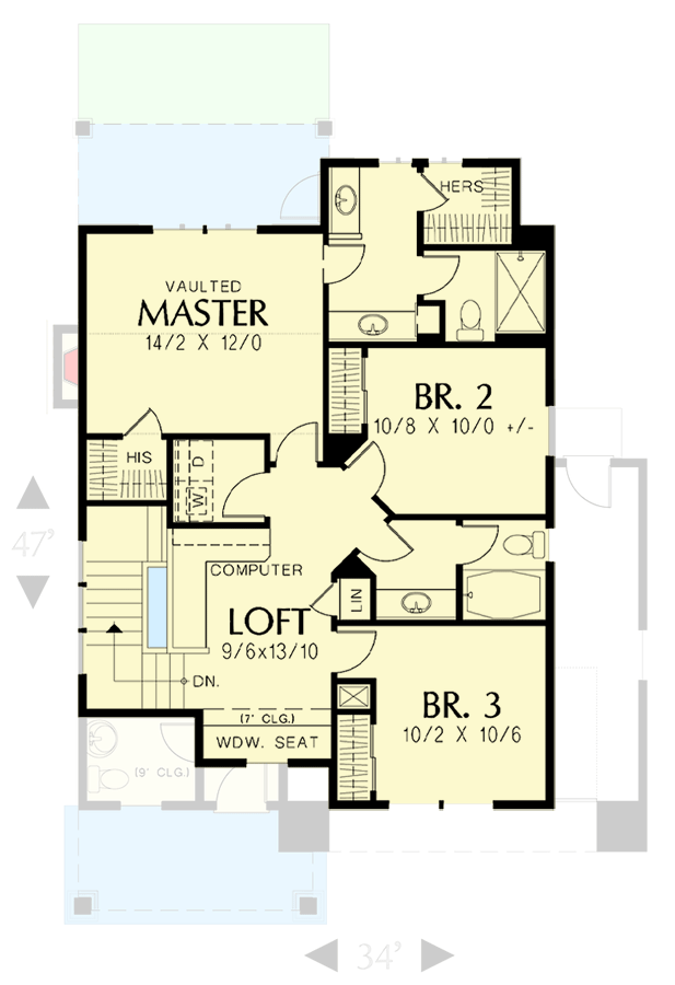Plan 69522AM: Craftsman Cottage With Gabled Entry - 1635 Sq Ft - Floor Plan - 2nd Floor - Craftsman, Northwest, Shingle