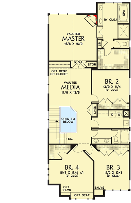 Plan 69529AM: Narrow Lot House Plan with a Pair of Porches - Floor Plan - 2nd Floor - Craftsman, Northwest