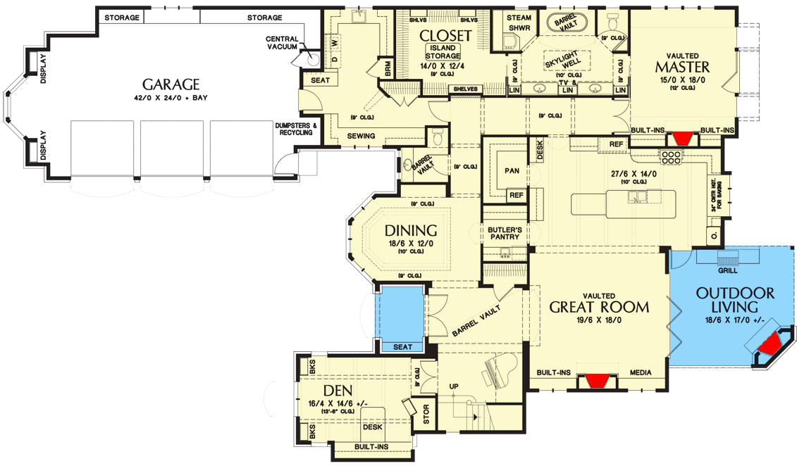Plan 69532AM: Storybook 3 Bedroom Home Plan - Floor Plan - Main Level - European, Traditional