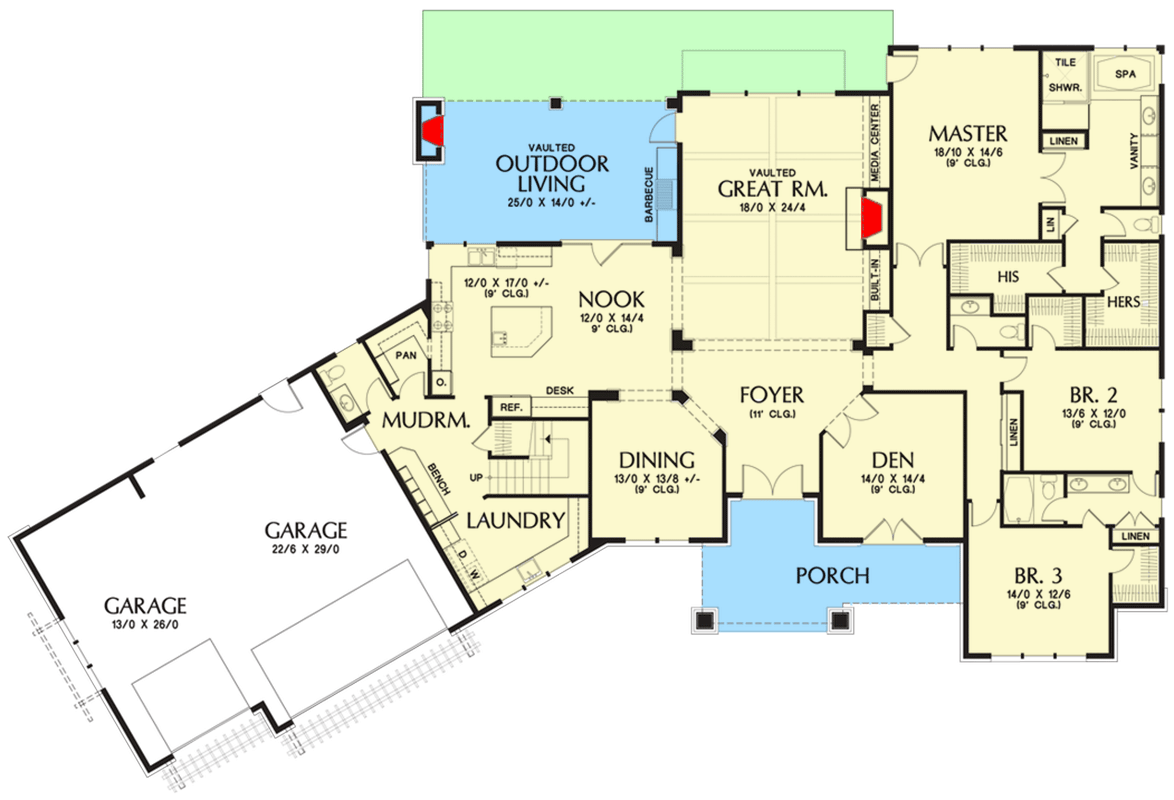 Plan 69534AM: Craftsman Home Plan With Rugged Good Looks - Floor Plan - Main Level - Craftsman, Mountain, Northwest, Rustic