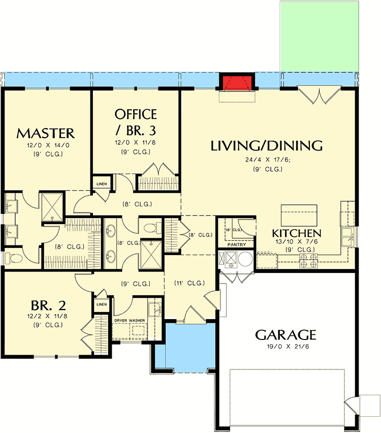 Plan 69539AM: 2 or 3 Bedroom Ranch With Character - Floor Plan - Main Level - Craftsman, Northwest, Ranch, Traditional