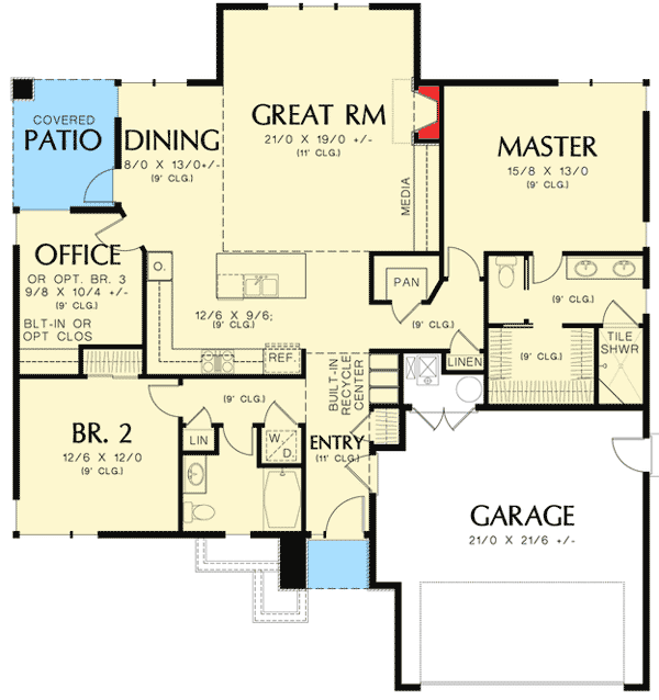 Plan 69540AM: Classic With a Contemporary Twist - Floor Plan - Main Level - Contemporary, Northwest, Ranch