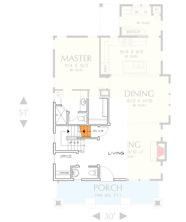 Plan 69541AM: Bungalow With Open Floor Plan & Loft - Floor Plan - Main Level - Basement Stairs Location - Bungalow, Cottage, Craftsman, Northwest, Rustic