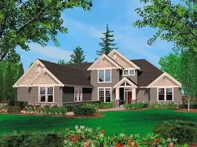 Craftsman House Plan with Many-Gabled Roofline