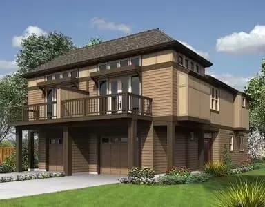 Duplex Home Plan With Upper Floor Deck