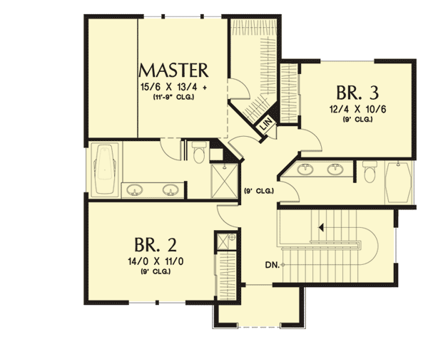 Plan 69552AM: Sloping Lot and an Alley Garage - Floor Plan - 2nd Floor - Northwest, Traditional
