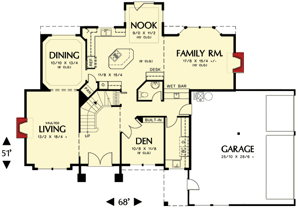 Plan 69560AM: Transoms and Dramatic Tall Windows - Floor Plan - Main Level - Northwest