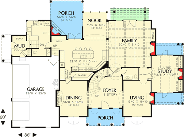 Plan 69564AM: Dazzling European Home Plan - Floor Plan - Main Level - European, Traditional
