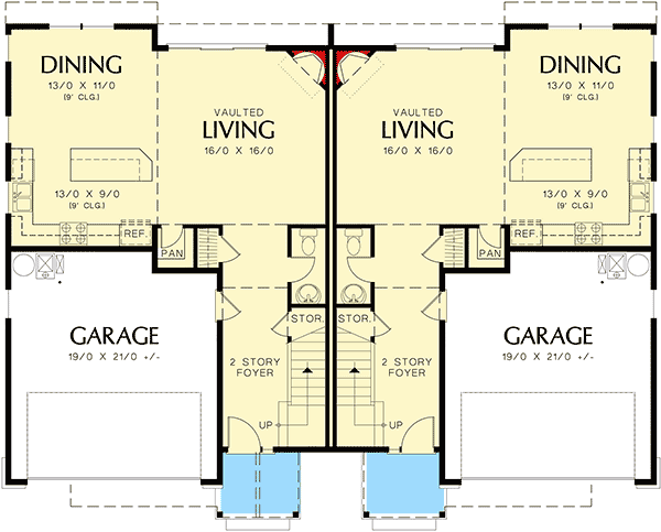 Plan 69567AM: Duplex with Old World Style - Floor Plan - Main Level - Mountain, Traditional