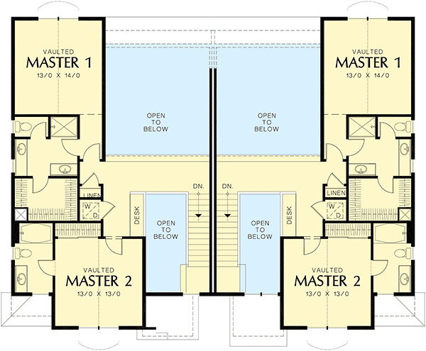Plan 69567AM: Duplex with Old World Style - Floor Plan - 2nd Floor - Mountain, Traditional