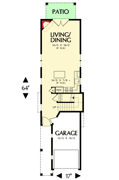 Plan 69574AM: 17-foot Wide 2 Bed House Plan - Floor Plan - Main Level - Cottage, Shingle