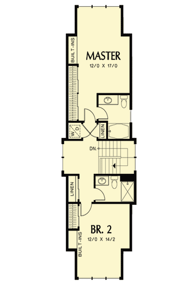 Plan 69574AM: 17-foot Wide 2 Bed House Plan - Floor Plan - 2nd Floor - Cottage, Shingle