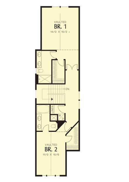 Plan 69575AM: 2 Bedroom 17-Foot-Wide Home Plan - Floor Plan - 2nd Floor - Cottage, Craftsman, Northwest