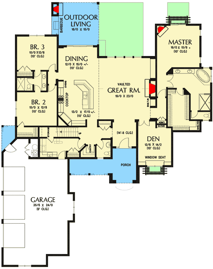 Plan 69578AM: French Country Elegance - 2930 Sq Ft - Floor Plan - Main Level - European, French Country
