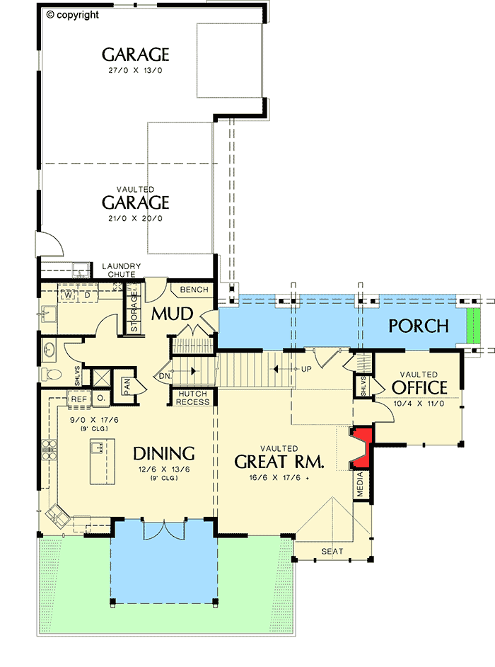 Plan 6959AM: Craftsman House Plan with Lower Level Rec Room and Wine Cellar - 3148 Sq Ft - Floor Plan - Main Level - Craftsman, Mountain, Northwest