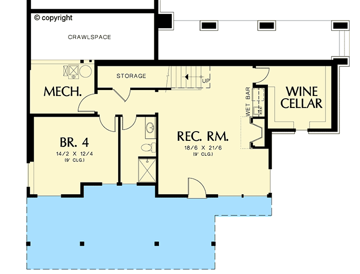 Plan 6959AM: Craftsman House Plan with Lower Level Rec Room and Wine Cellar - 3148 Sq Ft - Floor Plan - Lower Level - Craftsman, Mountain, Northwest